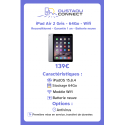 iPad Air 2 64 Go Gris - Reconditionné avec batterie neuve