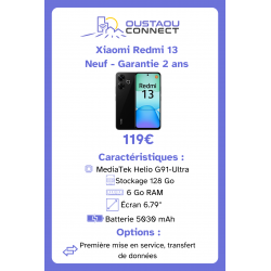 Xiaomi Redmi 13 – 128 Go | 6 Go RAM | Écran 6,79" | Batterie 5030 mAh | Helio G91-Ultra