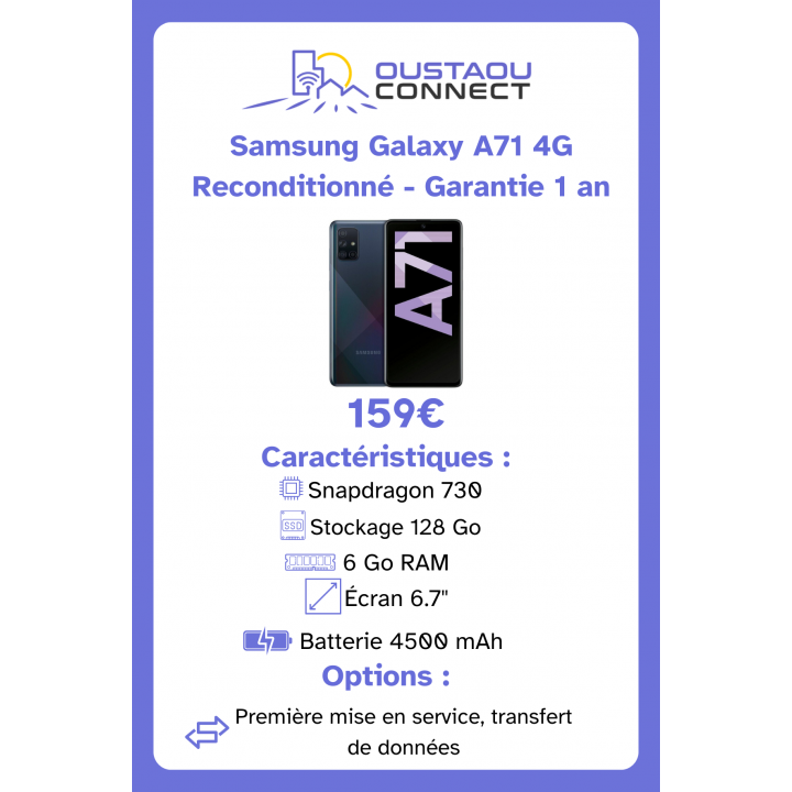 Samsung Galaxy A71 – 128 Go | 6 Go RAM | Écran 6,7" Super AMOLED | Snapdragon 730