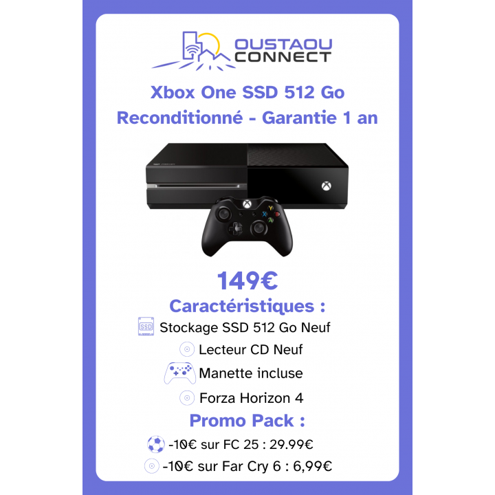 Console Xbox One Reconditionnée + Manette + Forza Horizon 4 | Bonus : -10€ sur FC 25 & Far Cry 6