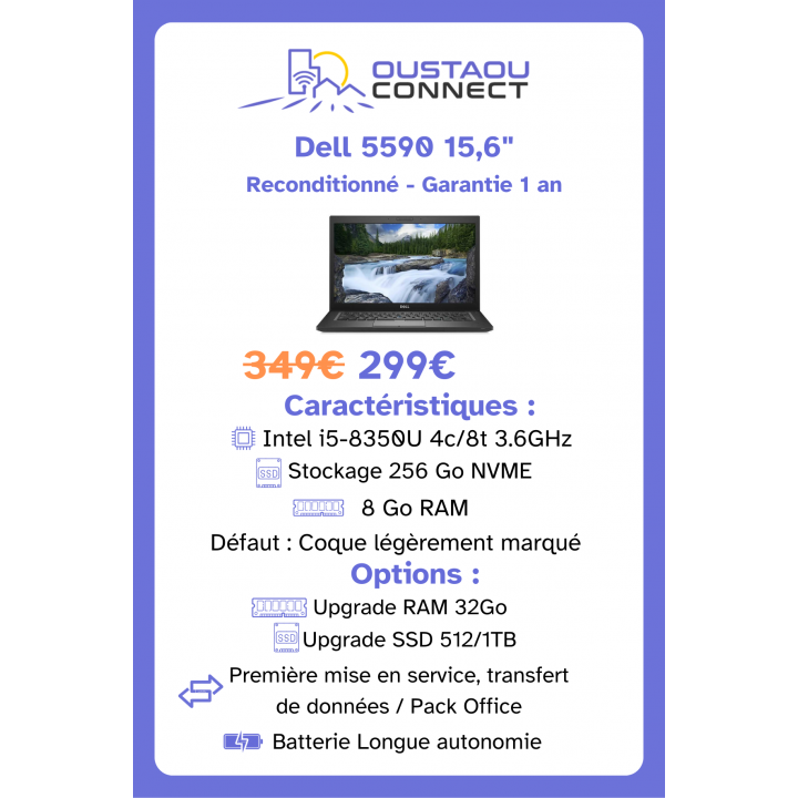 Dell Latitude 5590 8 Go 15,6" 256 Go - Bon état