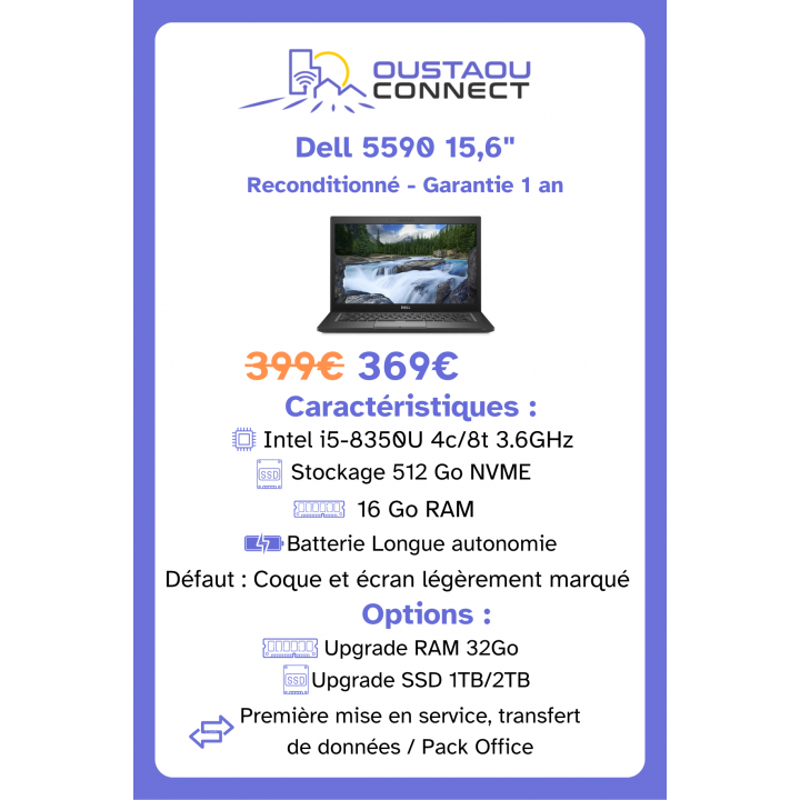 Dell Latitude 5590 15,6" – i5, 16 Go RAM, 512 Go SSD | Reconditionné Garantie 1 an