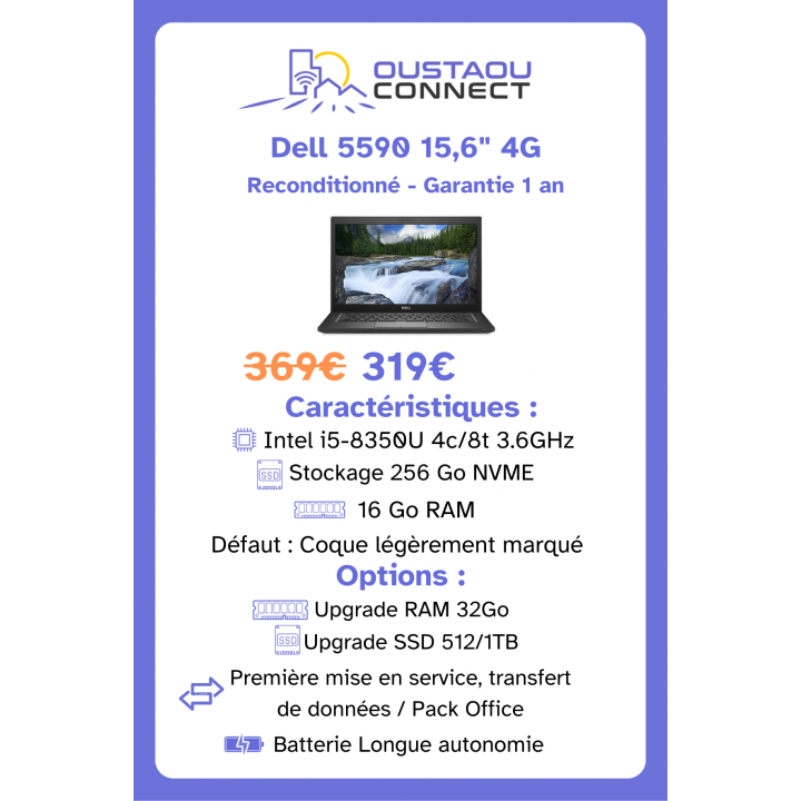 Dell Latitude 5590 15,6" – i5, 16 Go RAM, SSD 256 Go| Reconditionné Garantie 1 an