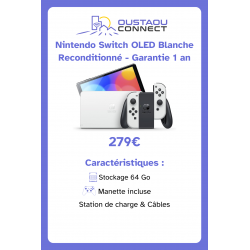 Nintendo Switch OLED Blanche – Reconditionnée | Modèle d’expo