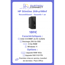 HP Slimline 260-p100nf – i3, 8 Go RAM, SSD 256 Go | Windows 11 | Reconditionné à 109€