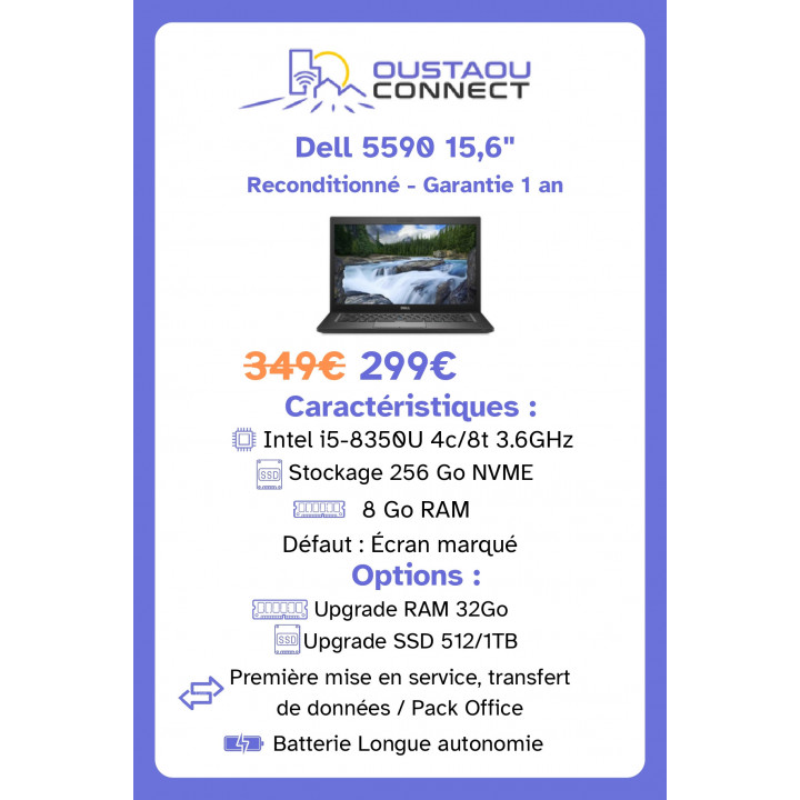 Dell Latitude 5590 8 Go 15,6" 256 Go - Bon état