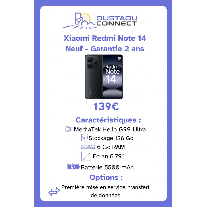 Xiaomi Redmi Note 14 - 6 Go RAM | 128 Go stockage