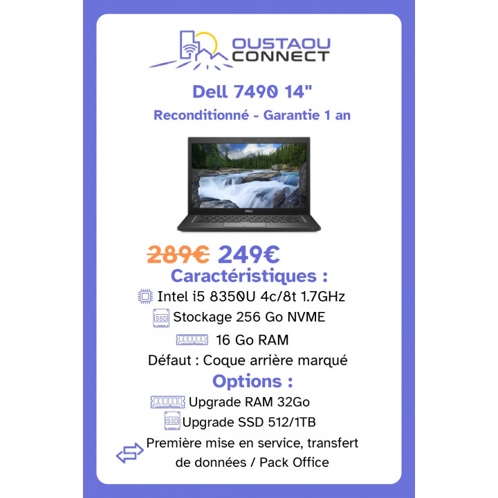 Dell Latitude 7490 14" – i5 8350U | 16 Go RAM | 256 Go NVMe | Reconditionné