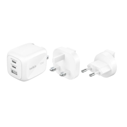 BELKIN Chargeur Secteur GaN 3 Ports 70W Avec Adaptateurs Voyage (Blanc)