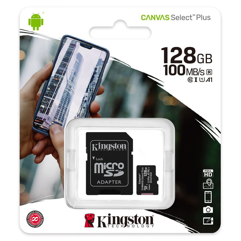 Carte mémoire 128Go Micro SD Kingston Canvas Select Plus avec adaptateur