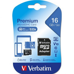 Carte mémoire 16Go Micro SD Verbatim Premium avec adaptateur