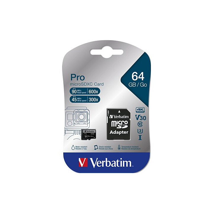 Carte mémoire 64Go Micro SD Verbatim Premium avec adaptateur