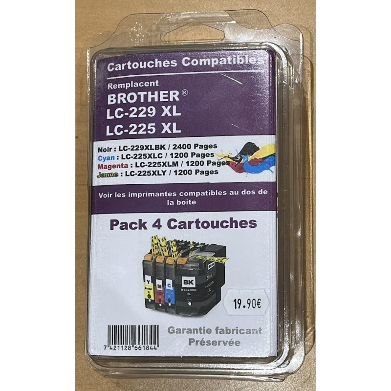 Pack de 4 cartouches générique BROTHER LC XXXX (123, 225/229, 421, 422, 426, 3213, 3219, 3237)